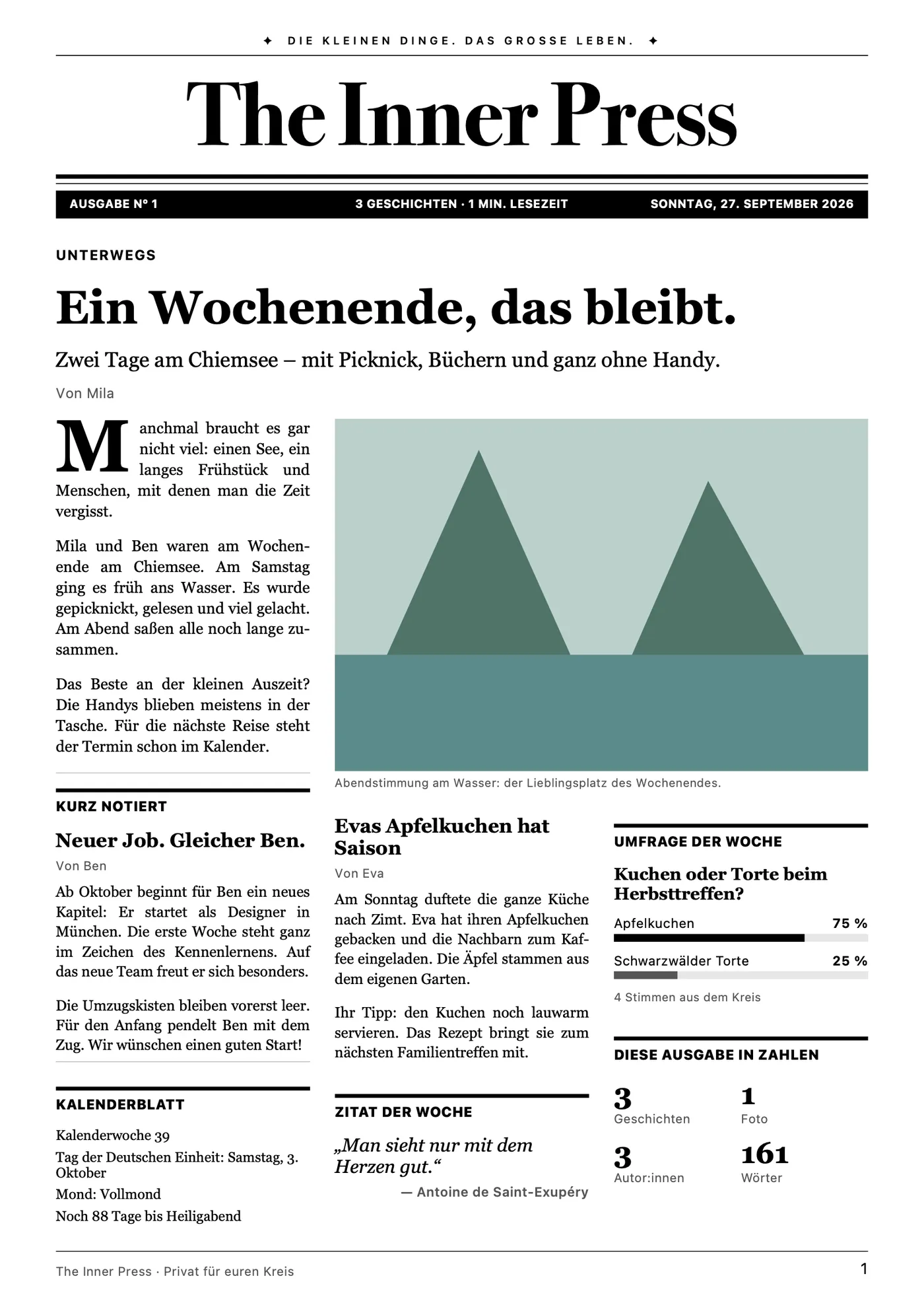 Gedruckte Titelseite einer Ausgabe von The Inner Press